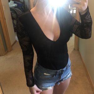 2 for $13 // Pludge-Neck Sheer Floral Bodysuit